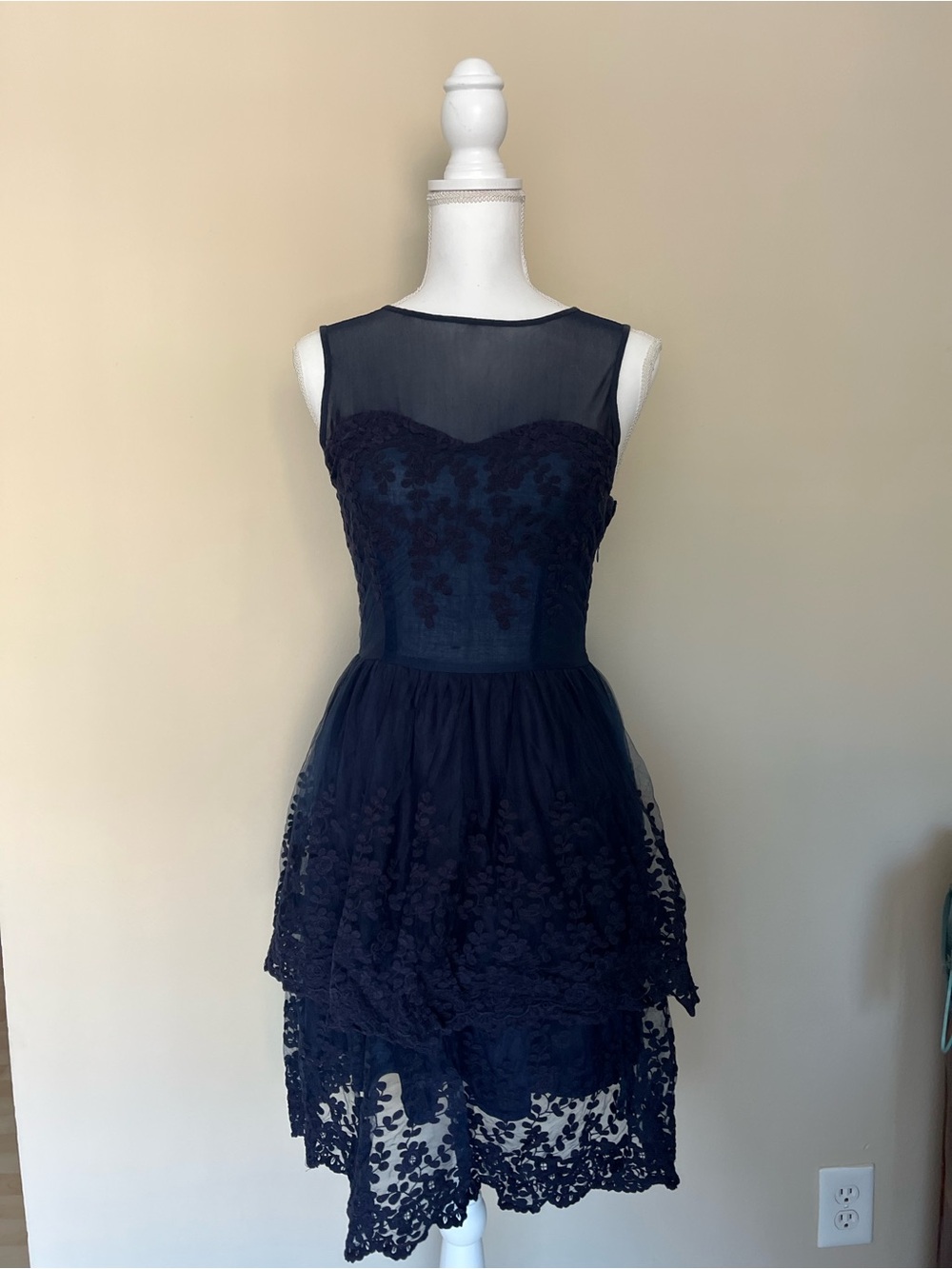 Francesca's Collections Navy Lace High-Low Dress